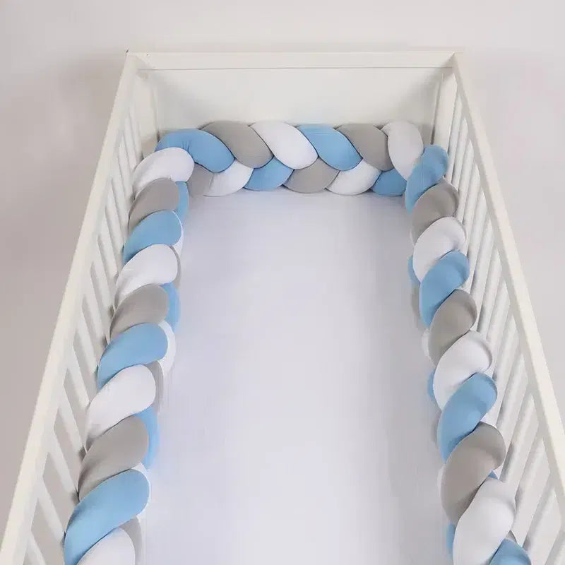 Tour de Lit Tressé – Bleu/Gris/Blanc - 3 mètres