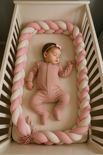 Tour De Lit Tressé Rose/Blanc/Gris – 3 mètres