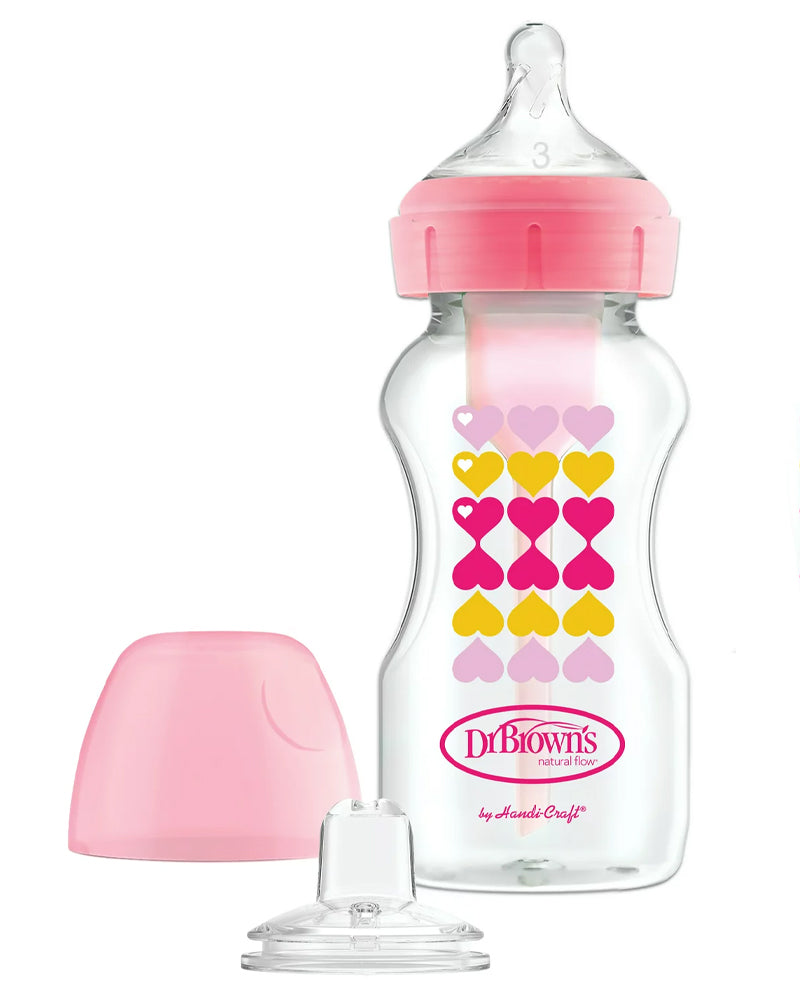 Dr. Brown’s Biberon de transition 270 ml col large Rose 6M+ (Sippy + tétine L3)