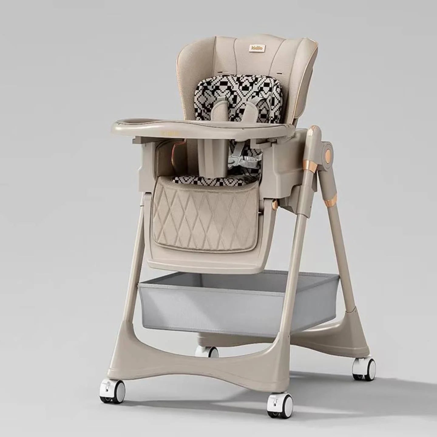 Chaise Haute KD8100 – Pliable, Inclinable, Double Plateau, Roulettes