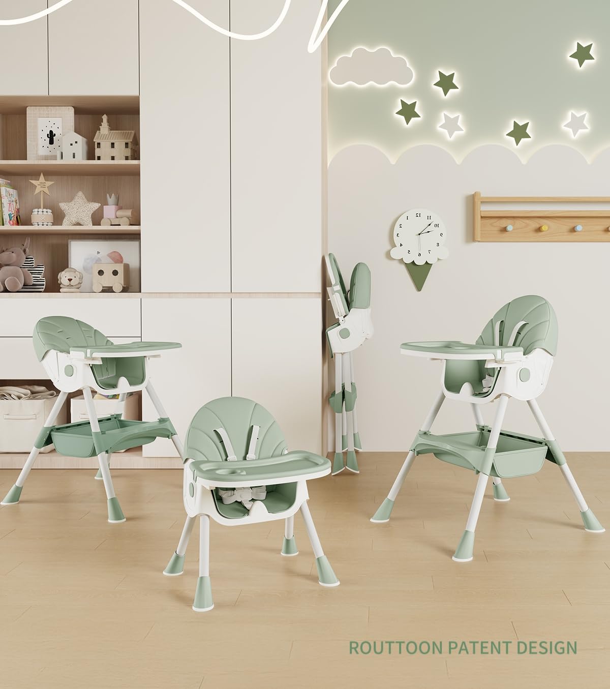 Chaise haute évolutive 5-en-1, pliable et facile à nettoyer