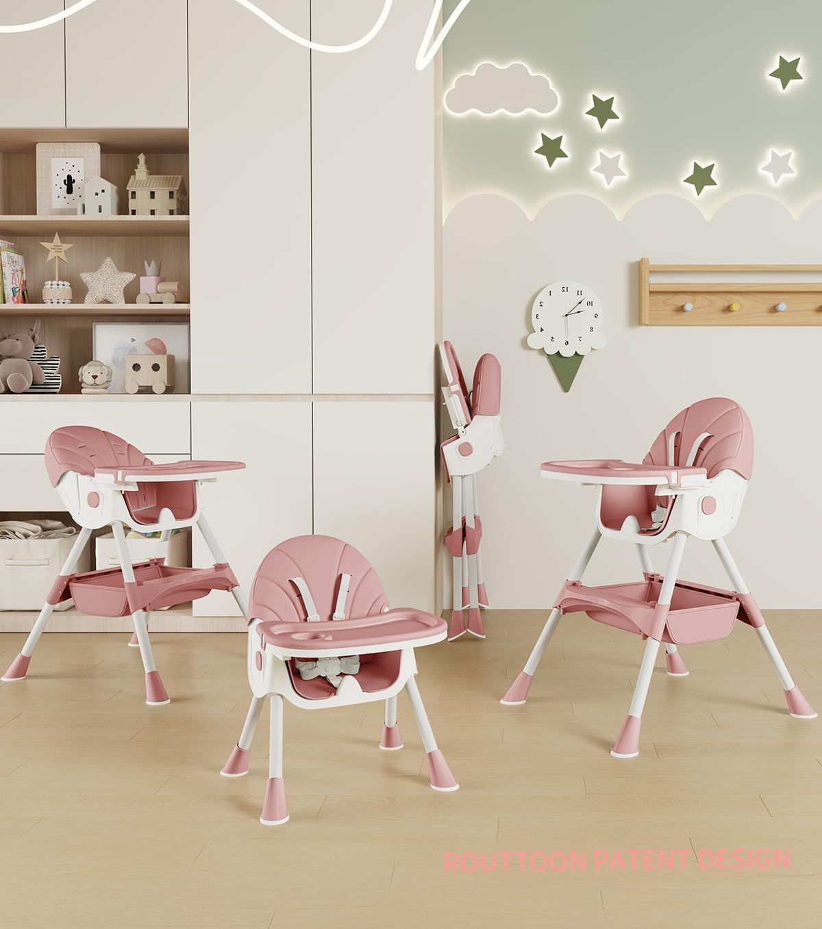 Chaise haute évolutive 5-en-1, pliable et facile à nettoyer