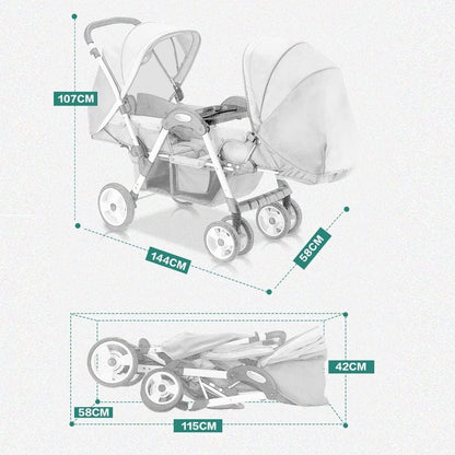 Poussette Double Tandem Shenma - Gris
