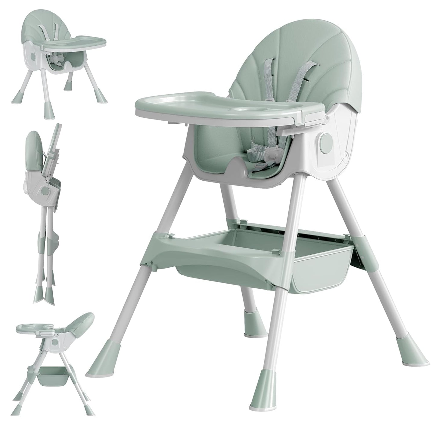 Chaise haute évolutive 5-en-1, pliable et facile à nettoyer