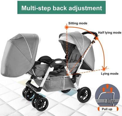 Poussette Double Tandem Shenma - Gris