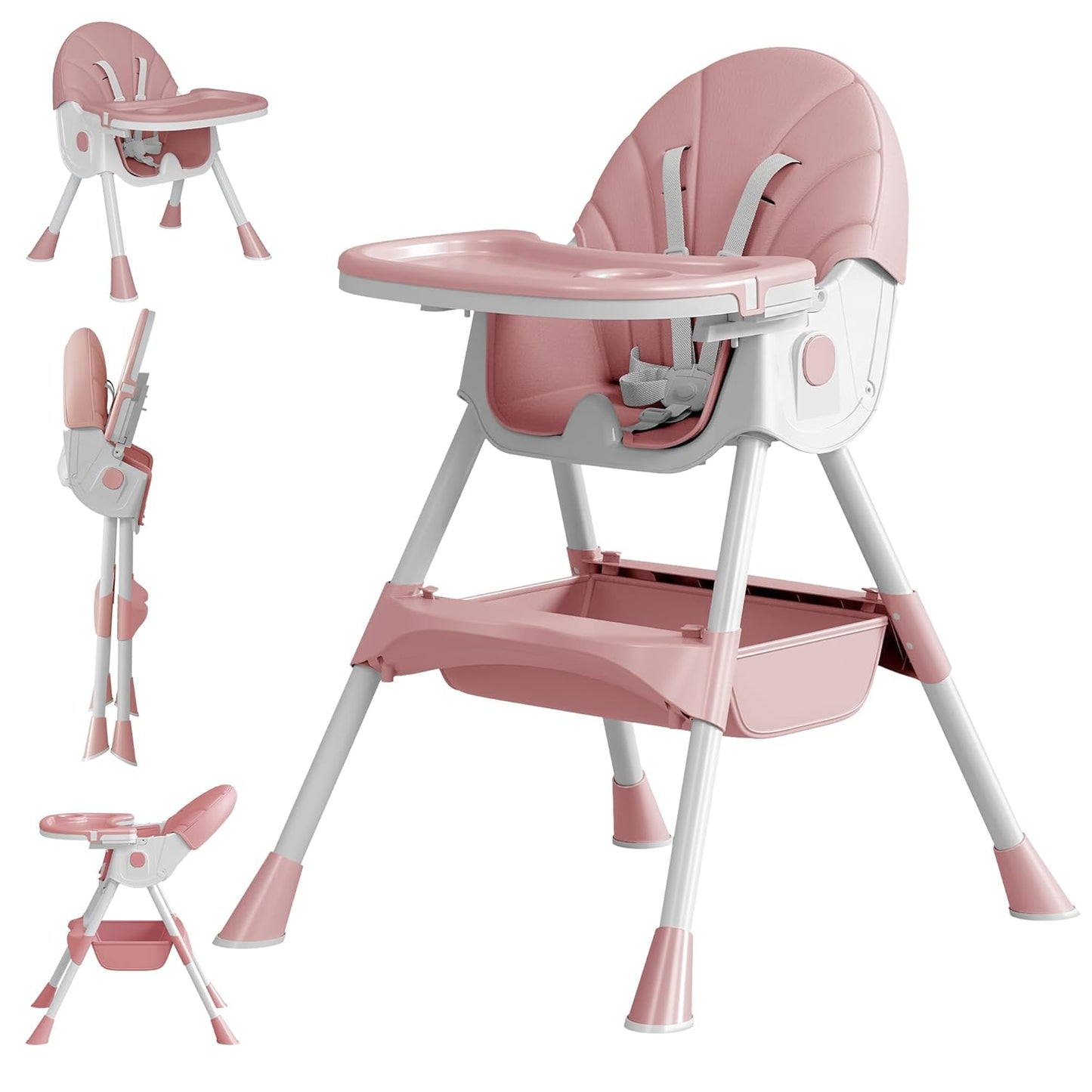 Chaise haute évolutive 5-en-1, pliable et facile à nettoyer