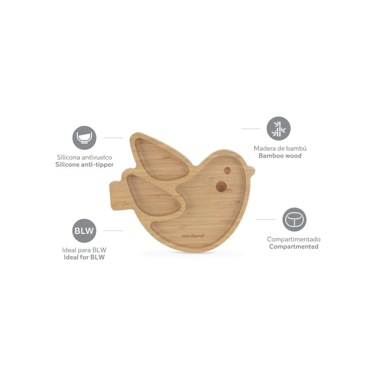 Assiette en bois Bambou Oiseau – Miniland