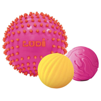 Coffret 3 Balles Sensorielles Rose 6M+  - LUDI