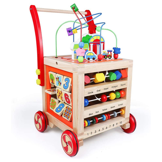 Trotteur en bois pour bébé - Cube avec Tableau D'activité