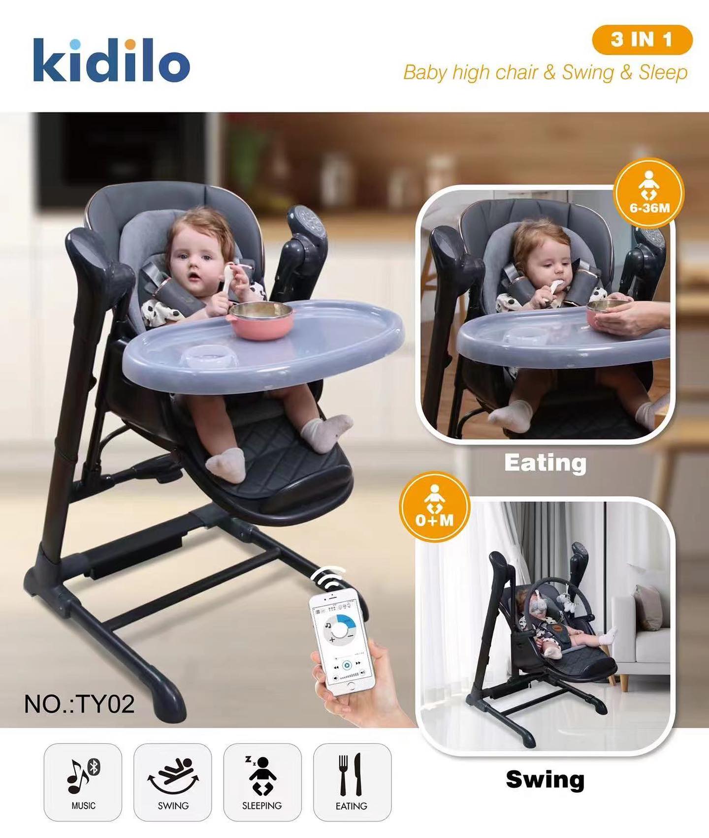 Chaise Haute Balançelle Transformable 3 en 1 Confort