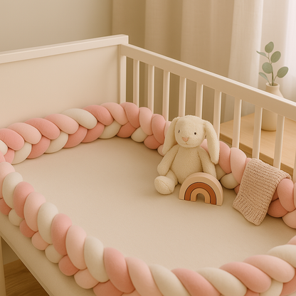 Tour De Lit Tressé Rose/Blanc/Gris – 3 mètres