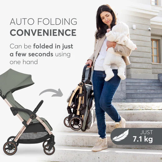 Poussette EDEN – Pliage Automatique Compact – Green & Gold