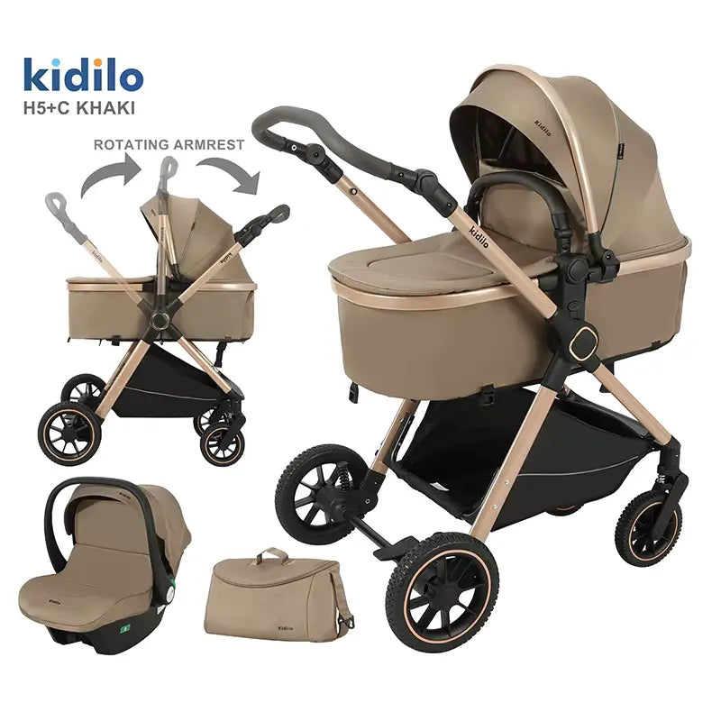 Poussette pour bébé Kidilo 3 en 1 avec siège auto