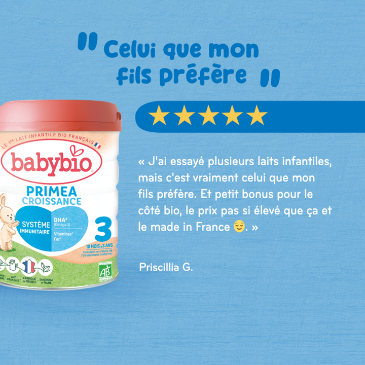 BABYBIO Primea 3 – Lait de Croissance Bio 800g (3ème Âge, 10 Mois et +)