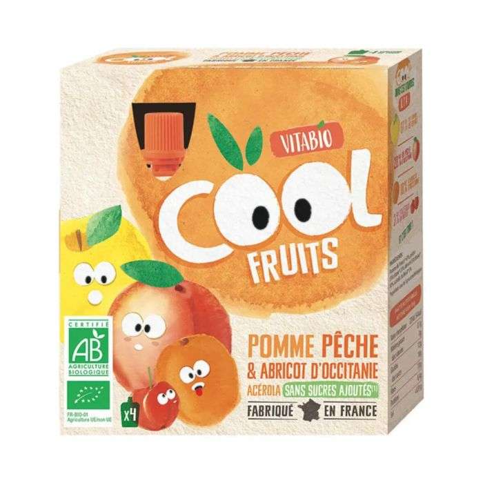 Vitabio Cool Fruits Pomme, Pêche, Abricot, Acérola – Boîte de 4