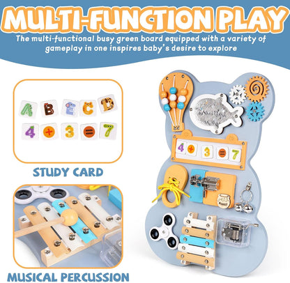 Tableau Sensoriel Montessori 10 en 1 en Bois pour Tout-Petits