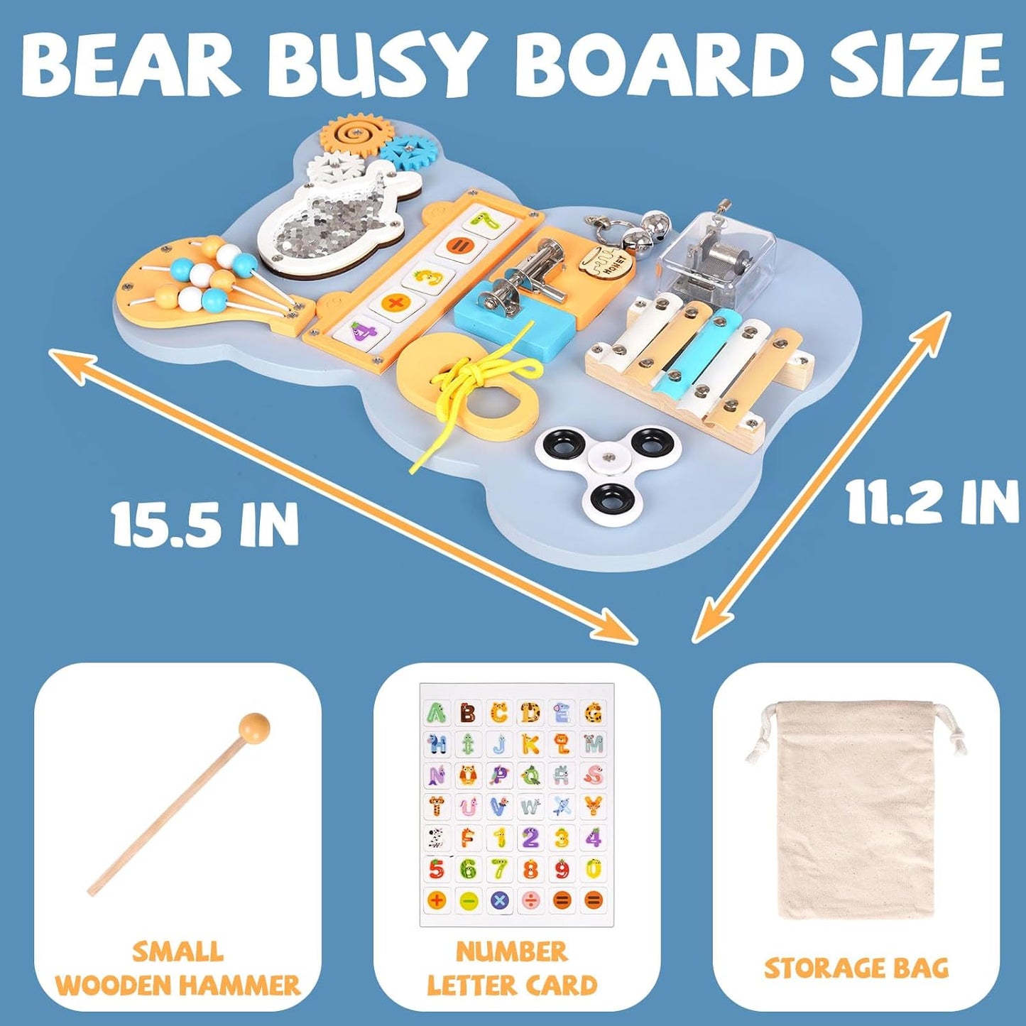 Tableau Sensoriel Montessori 10 en 1 en Bois pour Tout-Petits