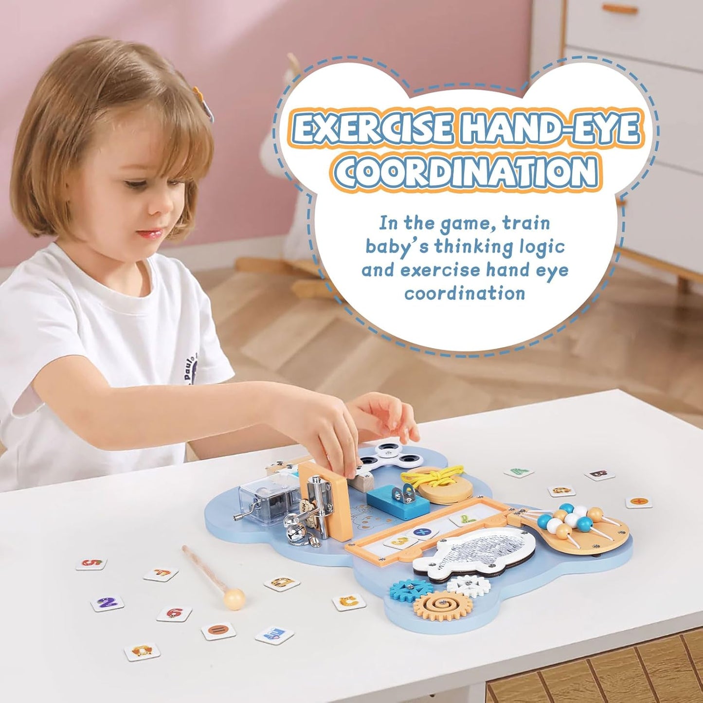 Tableau Sensoriel Montessori 10 en 1 en Bois pour Tout-Petits